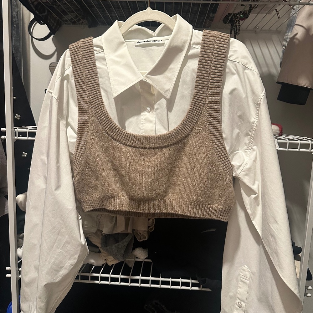 Alexander Wang Size XL 2 piece crop top beige layered camisole